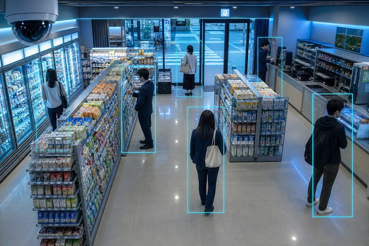 AIカメラが店内の人物の行動を検知する万引き検知AIのイメージ