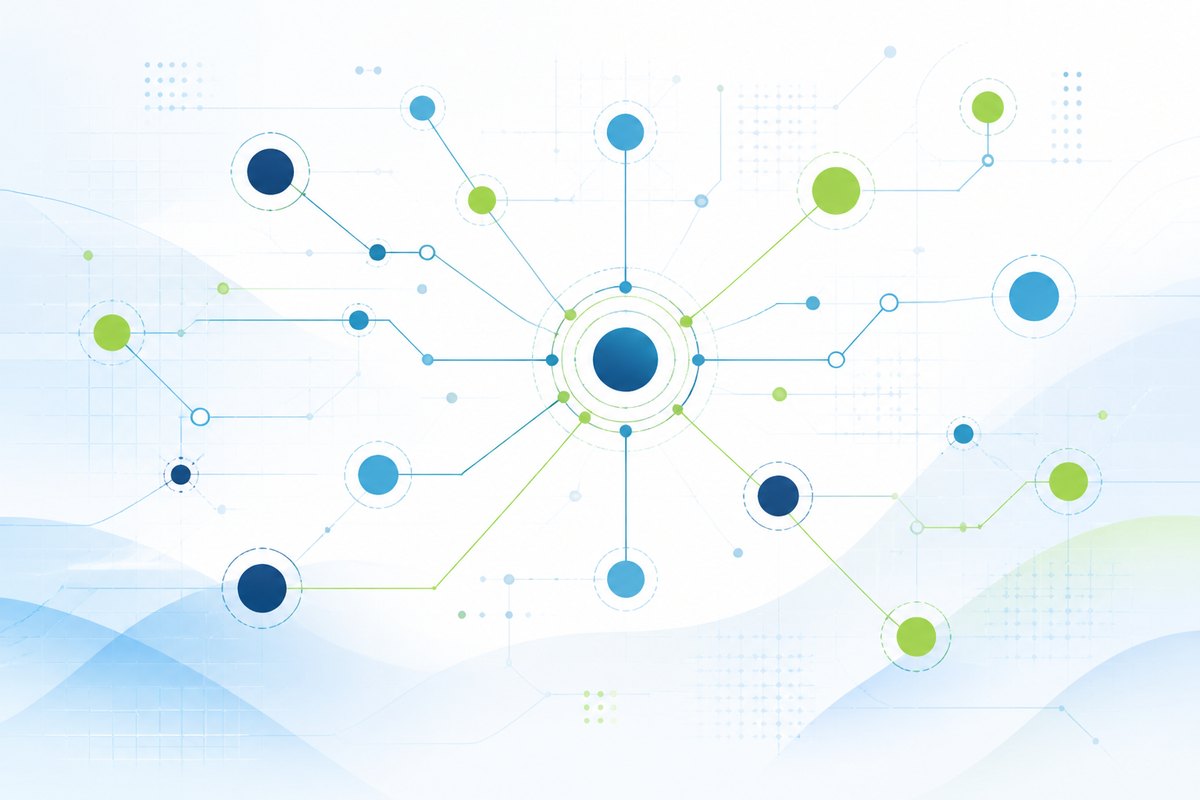 加盟・connectionを表すイメージ：中心に集まるネットワーク