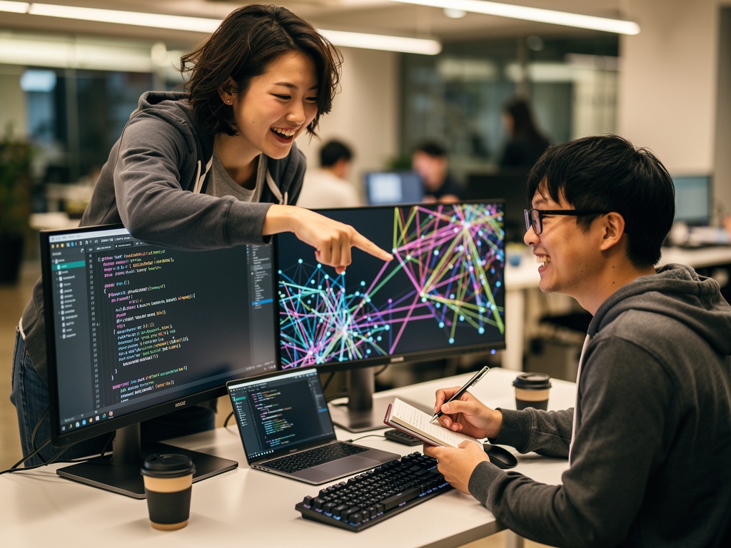 AIコードをペアプログラミングする若手エンジニア