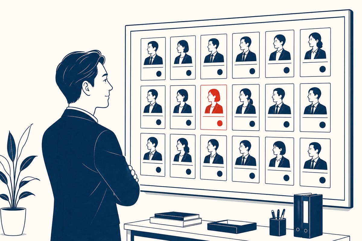 メンバー一覧ボードを確認する管理者のイラスト