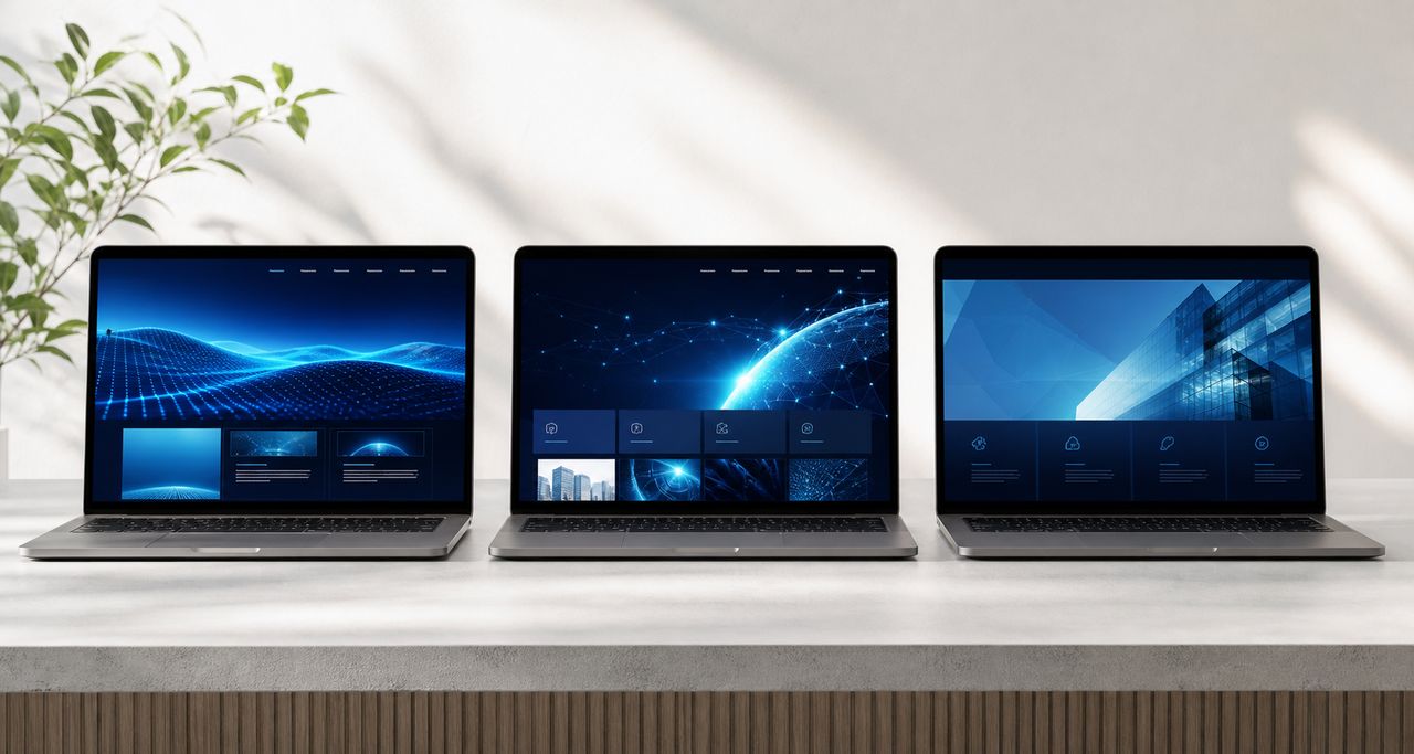 方向性の異なる3案のサンプルサイトを並べて見比べるイメージ